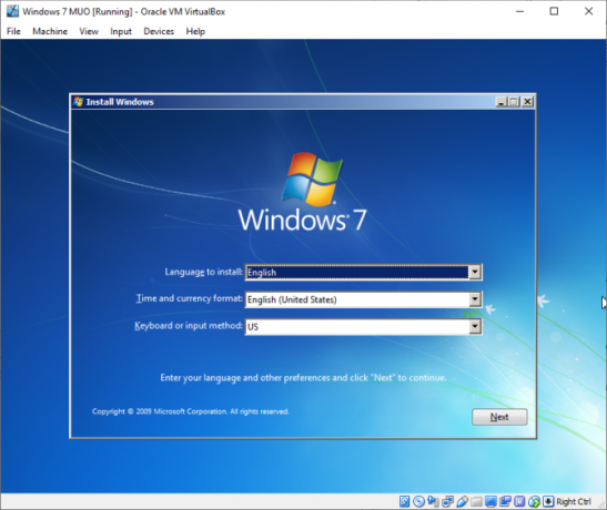 installation de la machine virtuelle windows 7