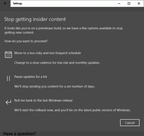 Comment obtenir la mise à jour des créateurs de Windows 10 maintenant Windows 10 Stop Insider Preview Build 531x500