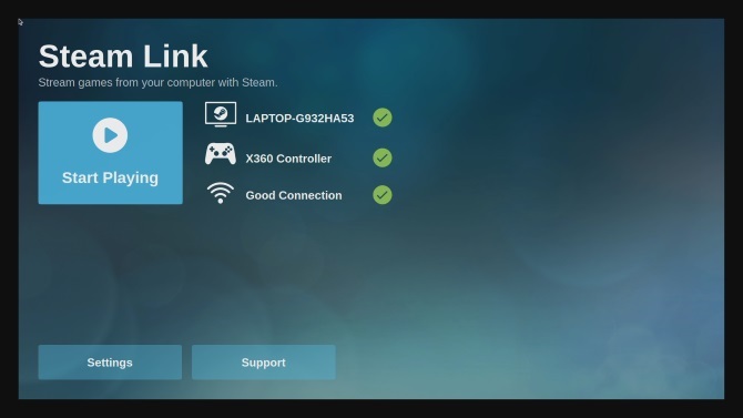 Menu de configuration principal de Steam Link