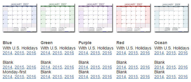 Modèles de calendrier Vertex42