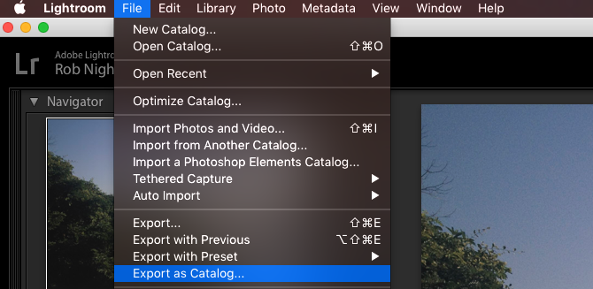 exportation lightroom en tant que catalogue