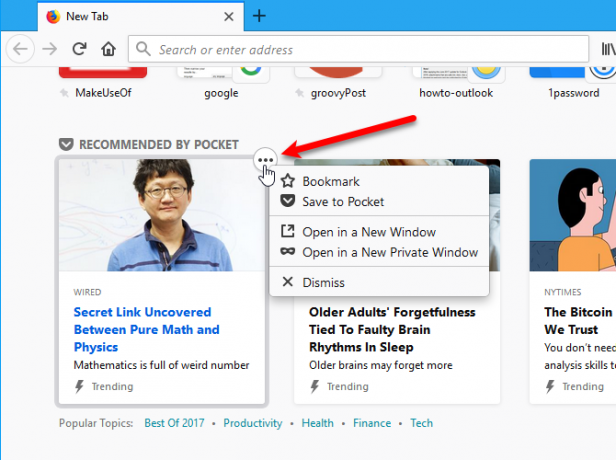 Personnaliser les recommandations de Firefox Pocket