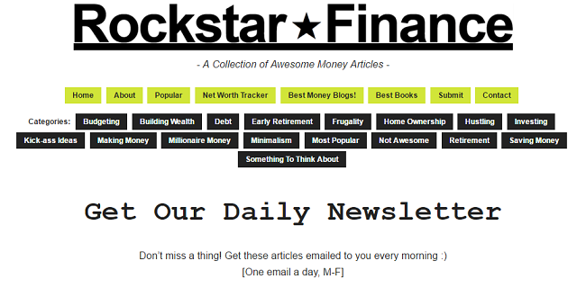 Capture d'écran de l'inscription à la newsletter Rockstar Finance