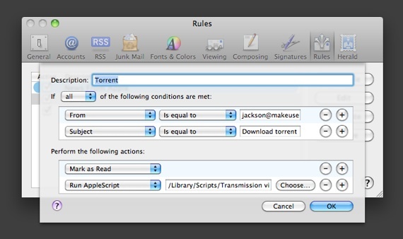 Comment déclencher à distance un téléchargement de torrent via la règle de courrier électronique [Mac]