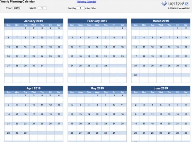 Modèle Excel de calendrier de planification annuelle