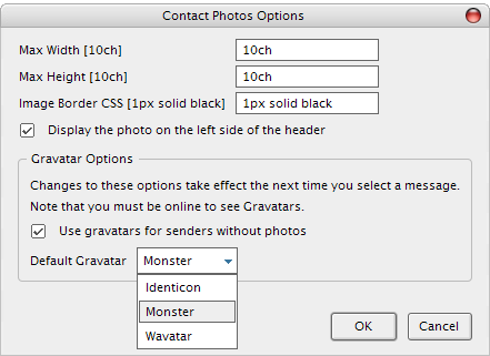 options de photos de contact