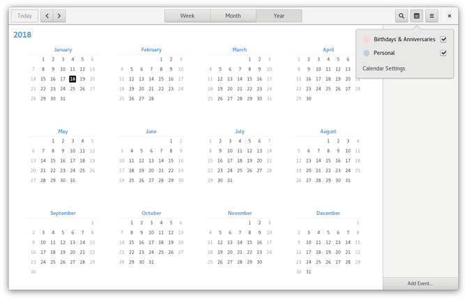 Application de calendrier GNOME