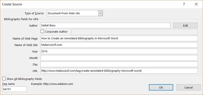 Le guide simple de l'onglet Références de Microsoft Word MSWord BibliographyCreateSource