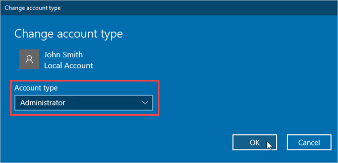 Modifier le catalogue de types de compte dans les paramètres de Windows 10