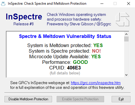 Outils de sécurité gratuits - InSpectre détecte les vulnérabilités Spectre et Meltdown dans votre CPU