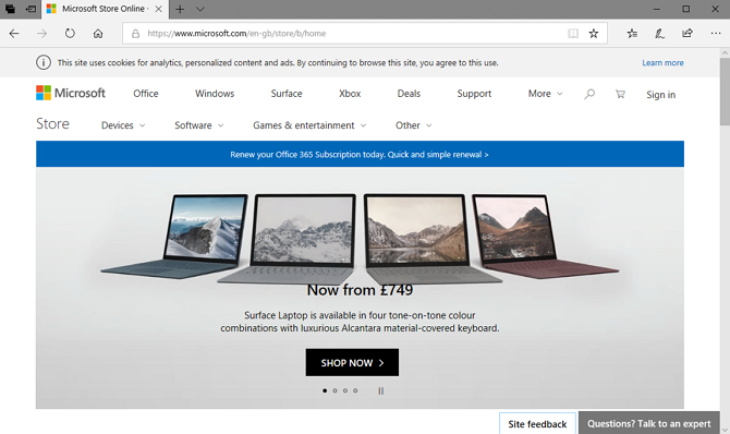 Capture d'écran de Microsoft Edge