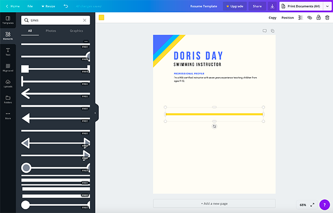 Ajout d'une ligne de séparation à votre CV Canva