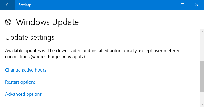 paramètres de mise à jour de Windows 10