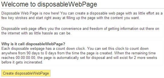 créer une page Web jetable