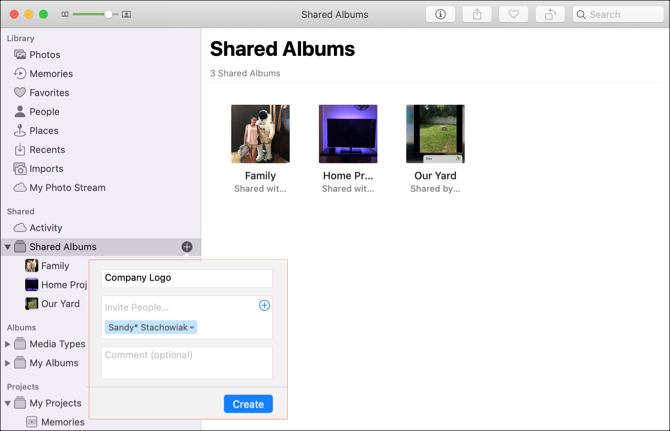 Photos Mac Créer un album partagé