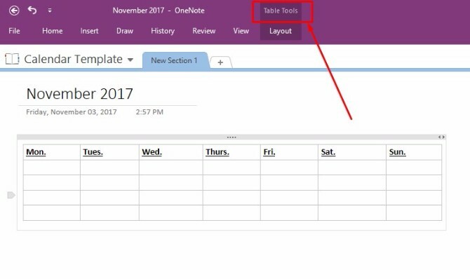 créer un modèle de calendrier onenote