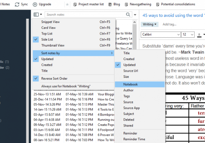 Comment utiliser Evernote: les options d'affichage du carnet manuel non officiel