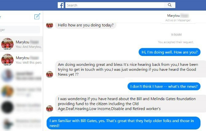 repérer des faux en ligne - Fake Facebook Message