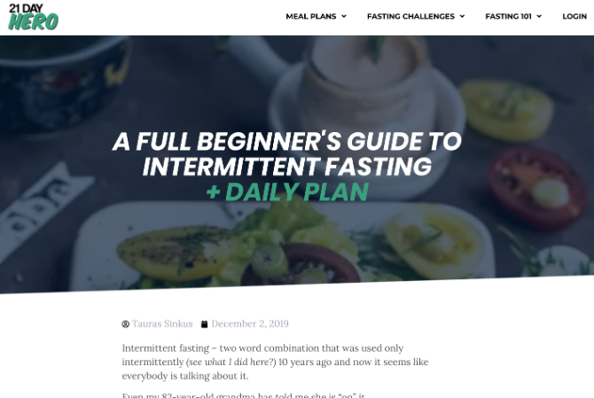 Le guide du débutant de 21 Day Hero pour le jeûne intermittent est la meilleure introduction et l'ensemble de directives gratuitement 