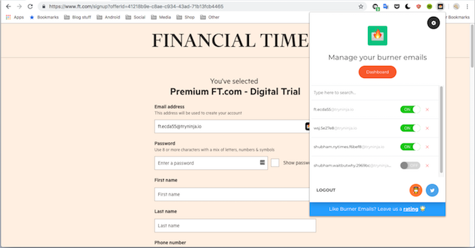 Burner Emails Extension Google Chrome