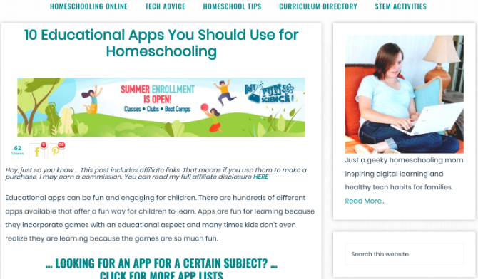Techie Home School Mom a un répertoire facile à parcourir de cours et de programmes d'apprentissage à domicile