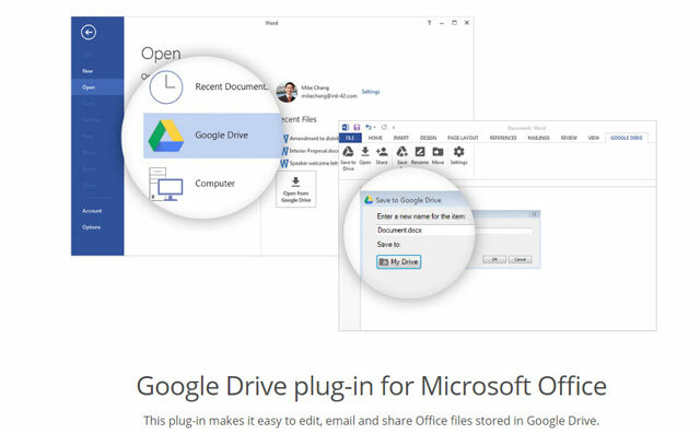 Plug-in Google Drive pour Office 2016