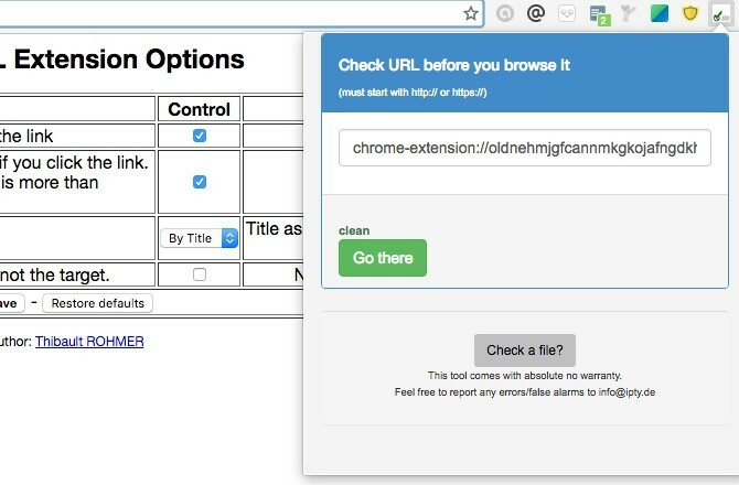 Scanner de lien d'extension Chrome