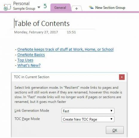 Table des matières des macros OneNote