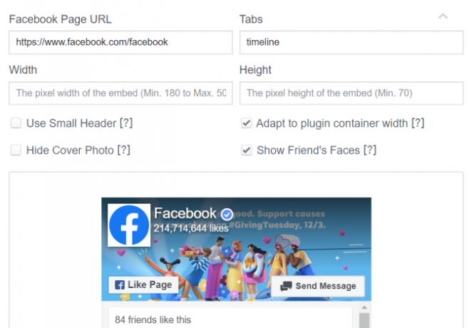 Plugin pour la page des widgets Facebook