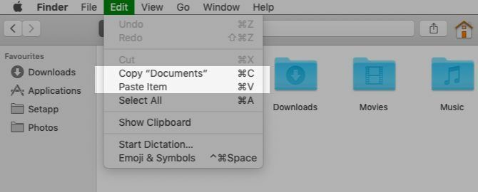 Copier et coller les options de menu dans le Finder sur Mac
