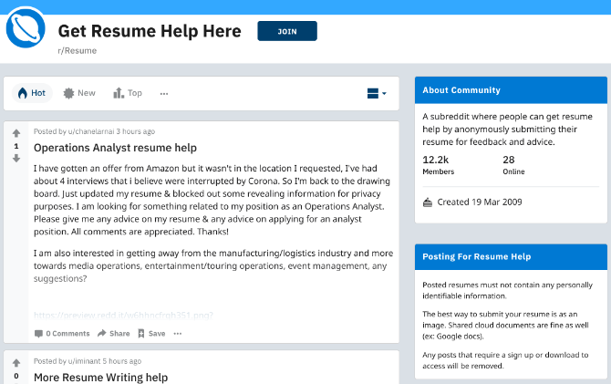 Le r / CV de Reddit est une communauté de personnes pour vous aider à créer un CV percutant 