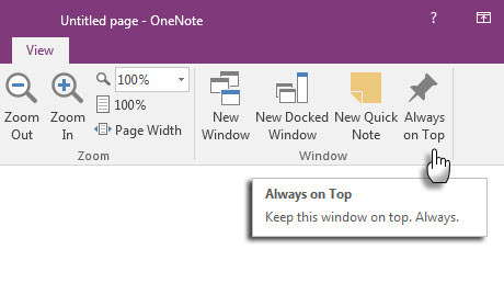 Microsoft OneNote - Note rapide sur le dessus