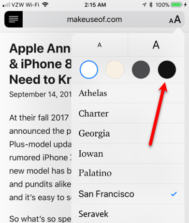 ios dark mode tap black circle safari