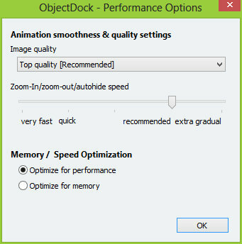 ObjectDock: personnalisez rapidement votre bureau et augmentez ses fonctionnalités [Windows] Options de performances des paramètres ObjectDock