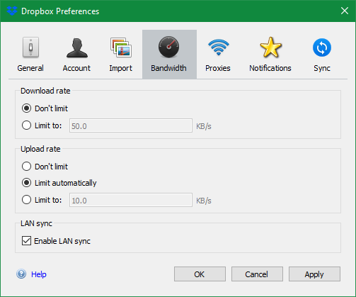 Dropbox Limit Bandwidth