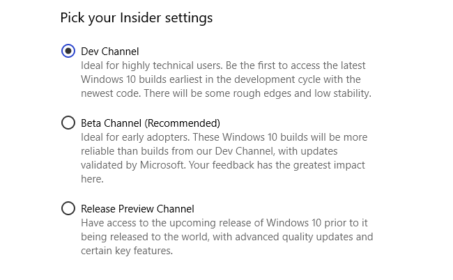 changer le chemin de développement Windows Insider