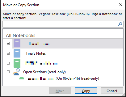 Section bloc-notes OneNote Move