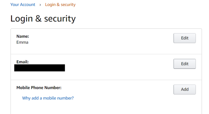 Paramètres de sécurité Amazon Effacer le numéro de téléphone