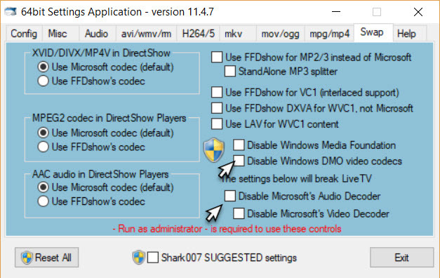 Application de paramètres de codec avancés