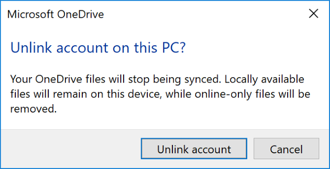 Dissocier le compte OneDrive du PC