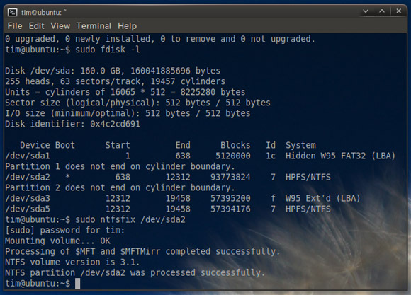 sauver le système de fichiers ntfs de linux