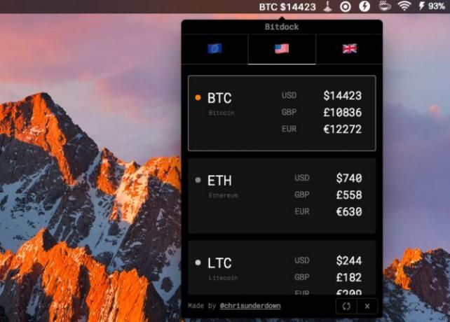 Applications de la barre de menus de bitdock-Mac