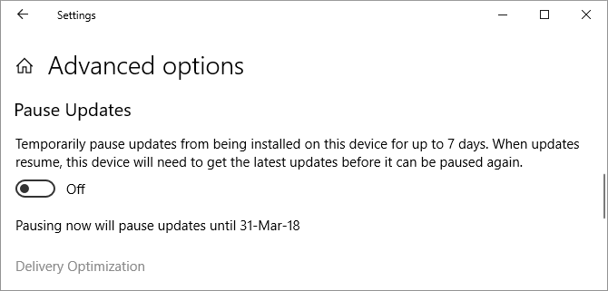 Windows 10 suspend les mises à jour jusqu'à 7 jours