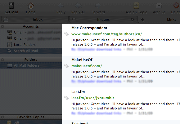 Boîte aux lettres: un autre client de messagerie pour Mac Affichage des liens de la boîte aux lettres