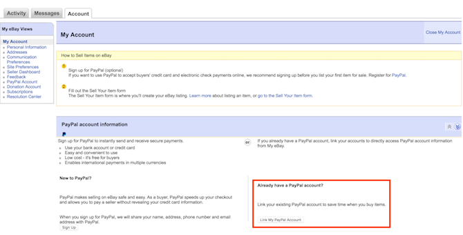 Comment lier PayPal à eBay Lien Paypal eBay 1