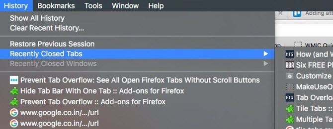 onglets Firefox récemment fermés