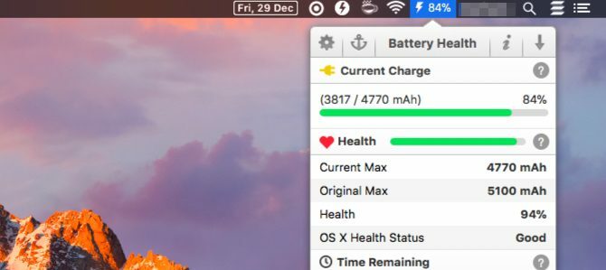 applications de la barre de menus de la batterie-santé-Mac