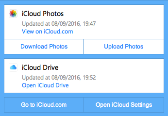 Capture d'écran de l'état du panneau de configuration iCloud