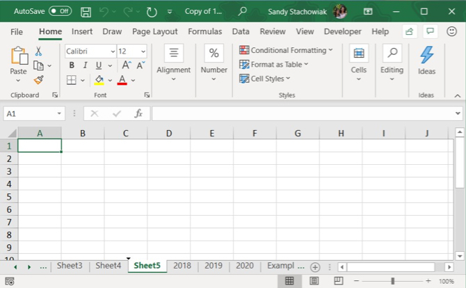 Excel Déplacer l'onglet Triangle