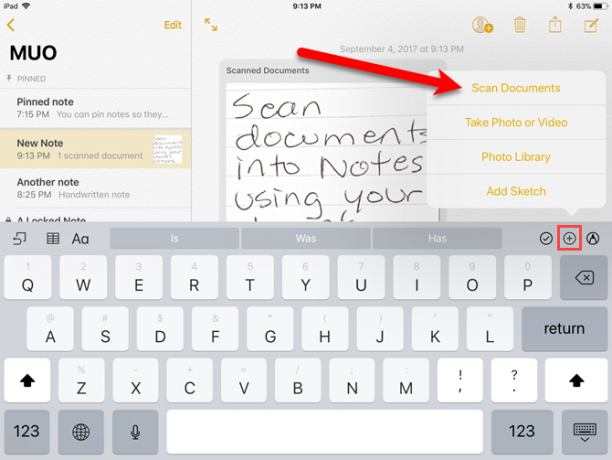 numériser des documents en notes ios 11